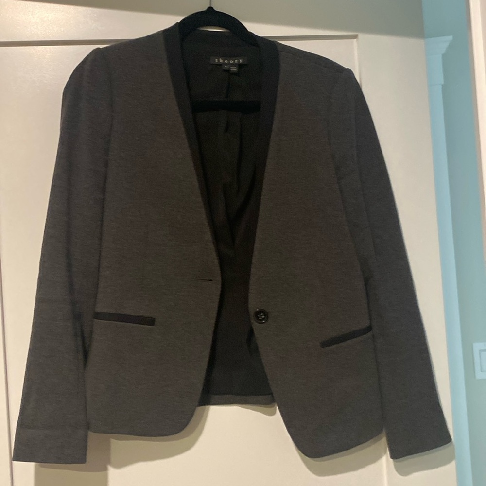 Theory Grey Blazer with Black Detailing